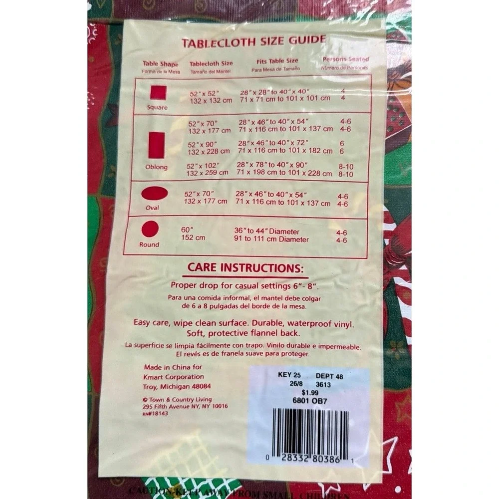 Ashley Taylor Christmas Flannel Backed Vinyl Tablecloth 52x70 Oblong Red Green